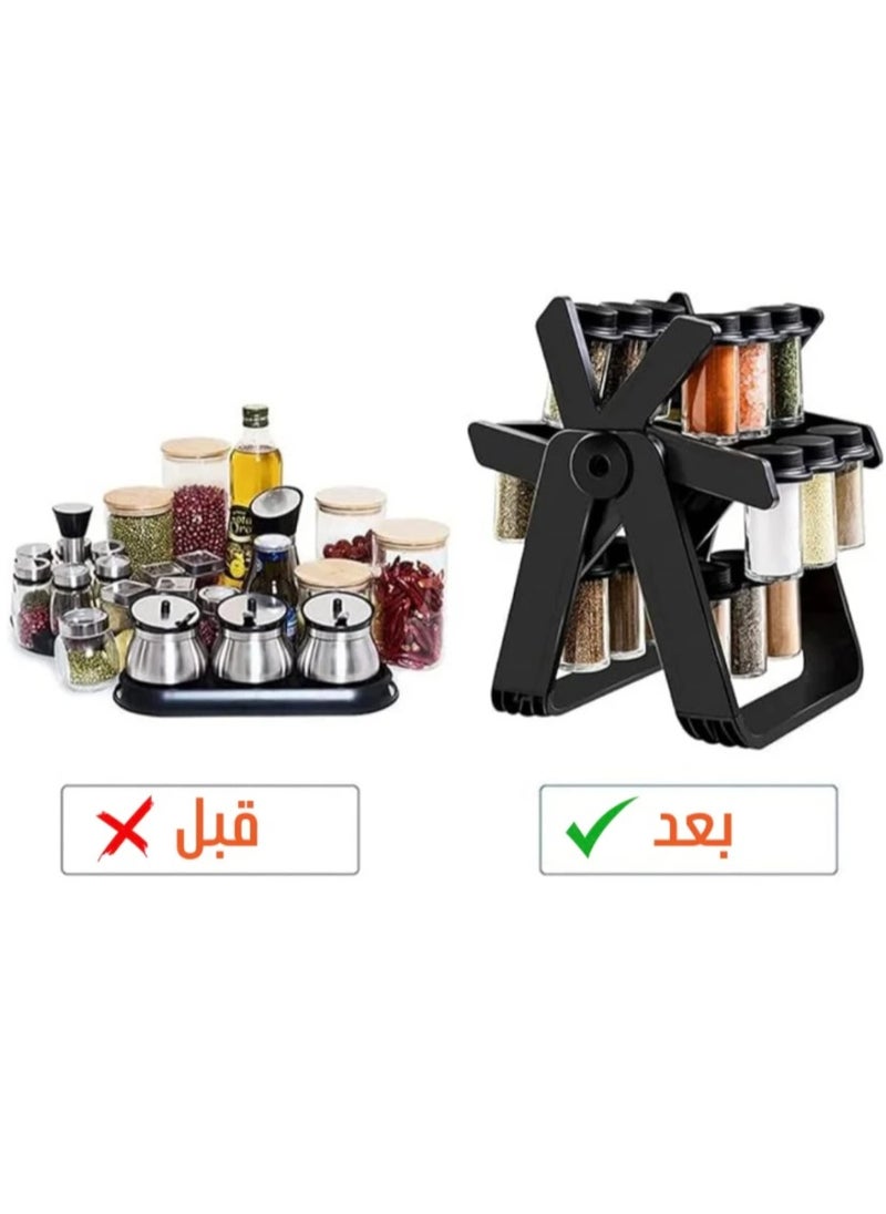 منظم وحافظة البهارات والتوابل على شكل عجلة دوارة تحتوي على 18 حاوية سعة كل منها 100 مل
