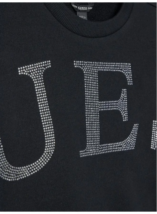Guess Jet Black Multi Youth Graphic Crew Neck Sweatshirt for Women | Best Price UAE