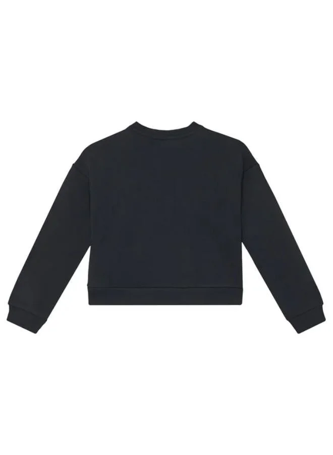 Guess Jet Black Multi Youth Graphic Crew Neck Sweatshirt for Women | Best Price UAE