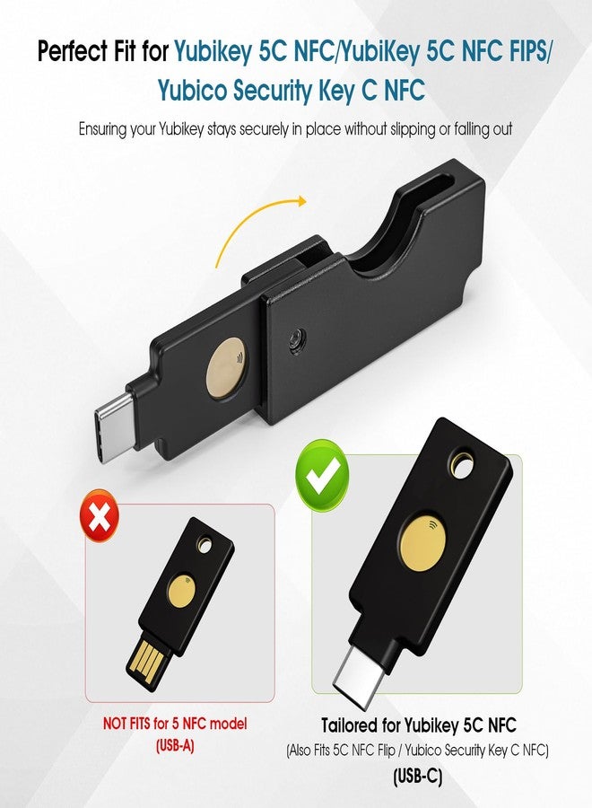 ريير حافظة حماية من الألومنيوم مناسبة لمفتاح Yubikey 5C NFC - حامل سلسلة مفاتيح بتصميم قلاب منزلق لسهولة الوصول والحماية اليومية، أسود - Image 3
