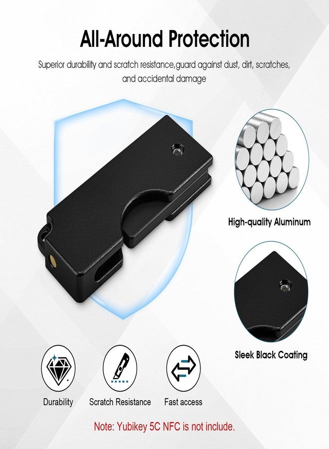 ريير حافظة حماية من الألومنيوم مناسبة لمفتاح Yubikey 5C NFC - حامل سلسلة مفاتيح بتصميم قلاب منزلق لسهولة الوصول والحماية اليومية، أسود - Image 2