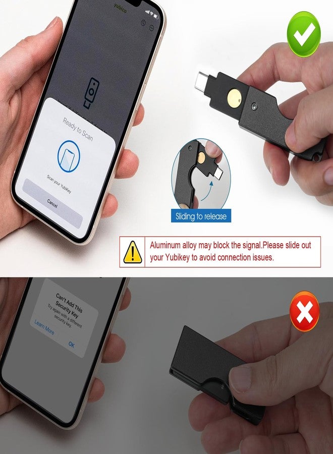 ريير حافظة حماية من الألومنيوم مناسبة لمفتاح Yubikey 5C NFC - حامل سلسلة مفاتيح بتصميم قلاب منزلق لسهولة الوصول والحماية اليومية، أسود - Image 4