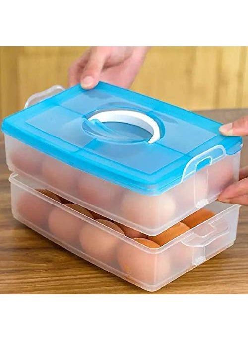 Drake Drake 24 Grid Plastic Egg Box Container 2 Layer Airtight Egg Storage Box with Lid Egg Carrier ContainerMulticolour  - Image 4