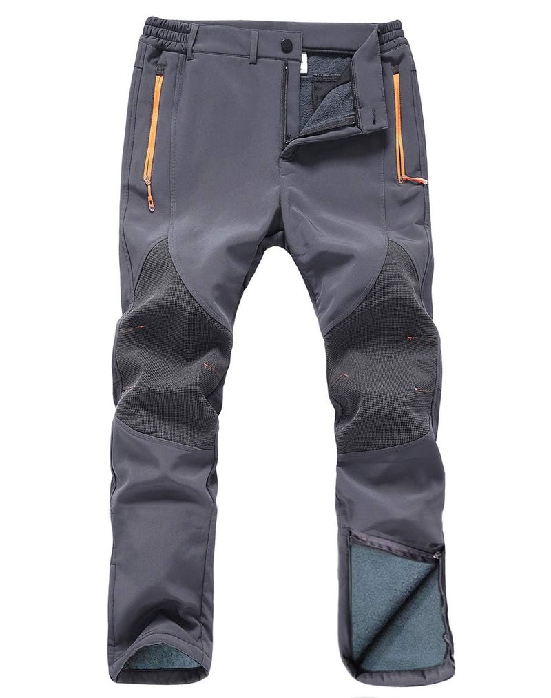 Gash Hao Mens Snow Ski Waterproof Softshell Snowboard Pants Outdoor Hiking Fleece Lined Zipper Bottom Leg (180Grey, 30W x 28L)