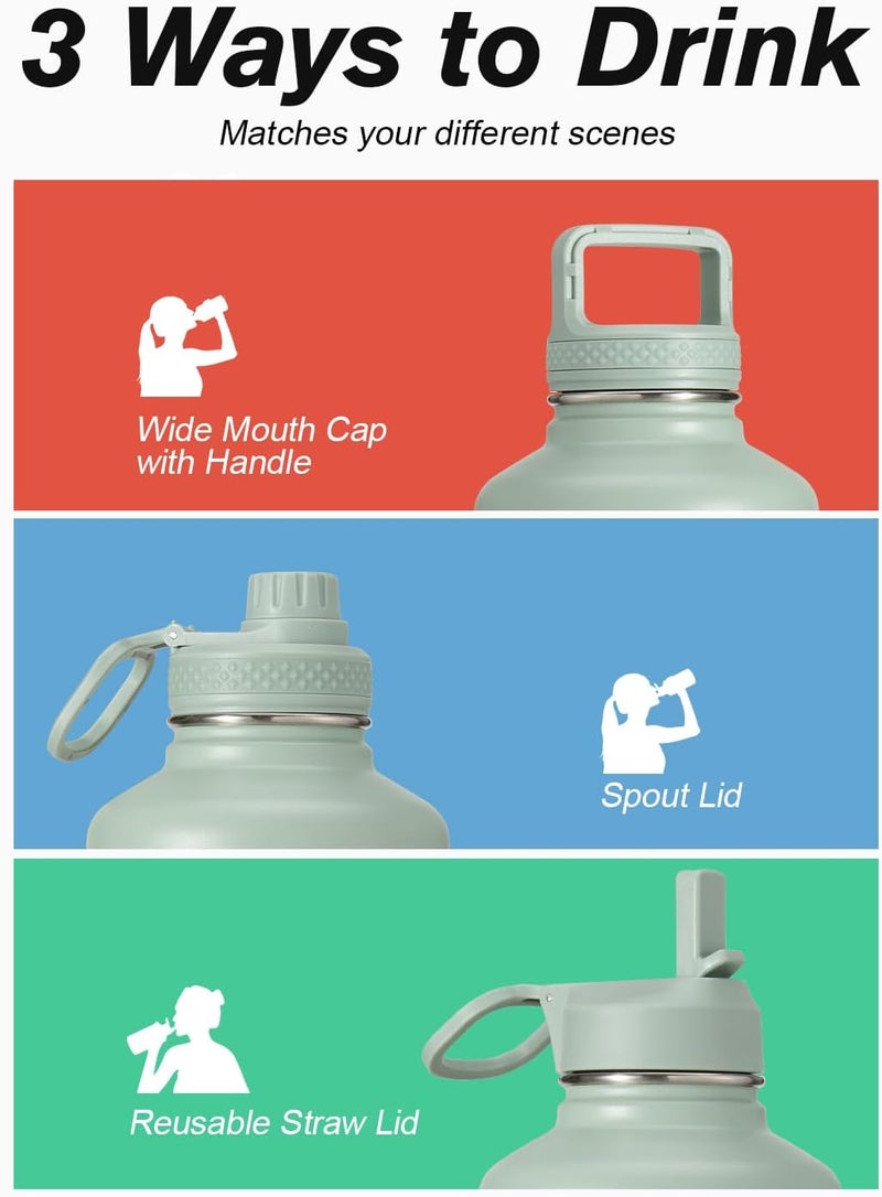 Coolflask Water Bottle 1 L Insulated with Straw, Stainless Steel Metal 3 Lids Water Flask Wide Mouth for Sports or Office, Non-BPA Keep Cold Up to 48 Hrs or Hot Up to 24 Hrs, Grey Green - Image 4