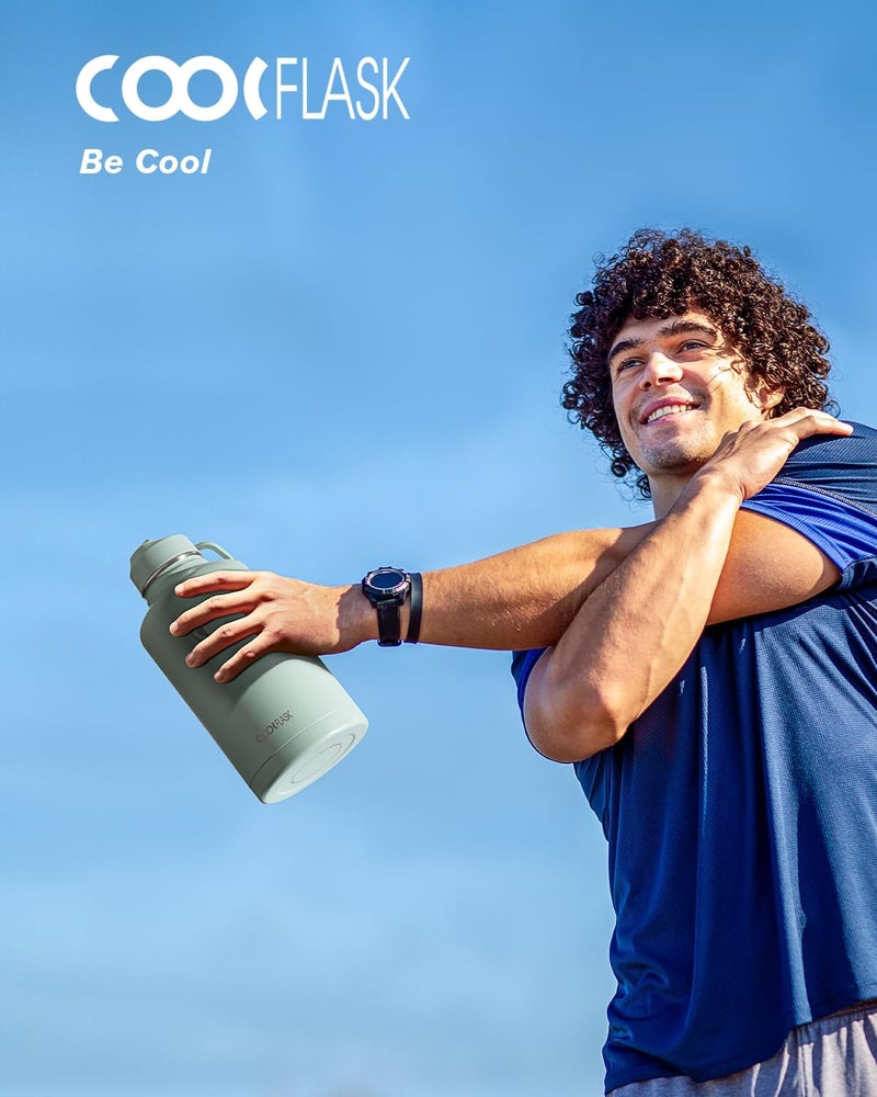 Coolflask Water Bottle 1 L Insulated with Straw, Stainless Steel Metal 3 Lids Water Flask Wide Mouth for Sports or Office, Non-BPA Keep Cold Up to 48 Hrs or Hot Up to 24 Hrs, Grey Green - Image 5