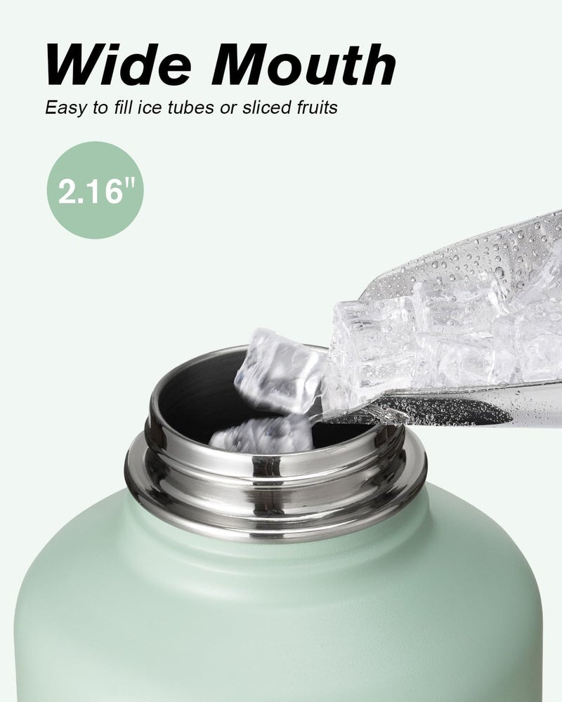 Coolflask Water Bottle 1 L Insulated with Straw, Stainless Steel Metal 3 Lids Water Flask Wide Mouth for Sports or Office, Non-BPA Keep Cold Up to 48 Hrs or Hot Up to 24 Hrs, Grey Green - Image 3