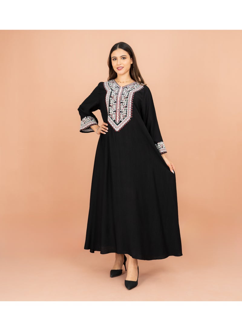 IKKXA Classic Solid Embroidery Front and Sleeves Jalabiya - Image 1