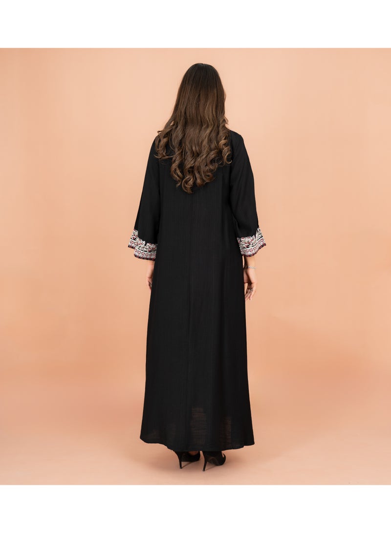 IKKXA Classic Solid Embroidery Front and Sleeves Jalabiya - Image 4