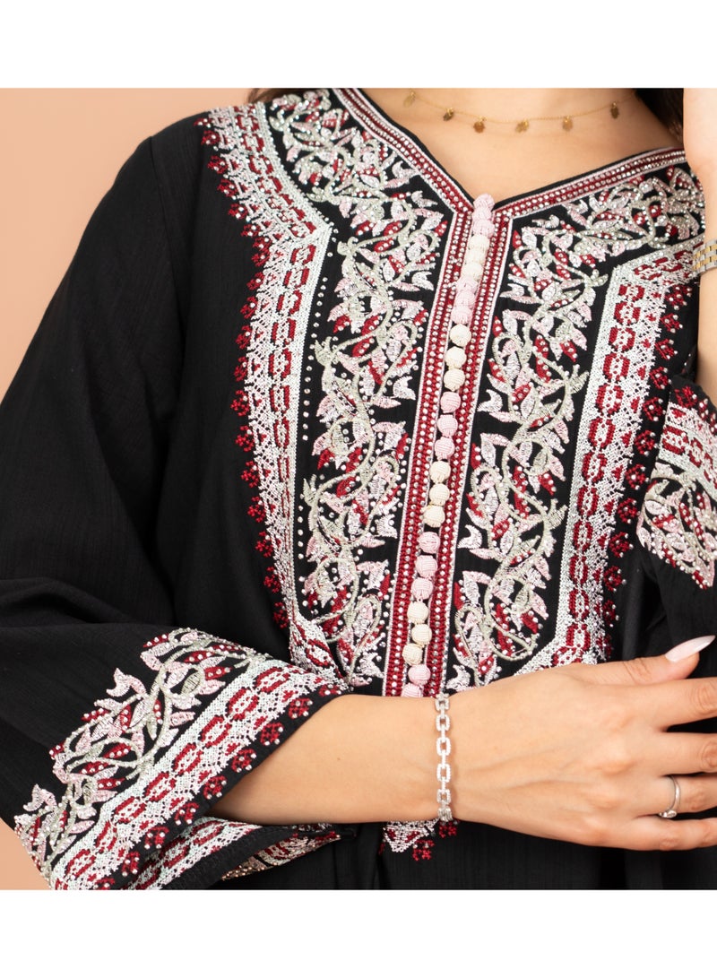 IKKXA Classic Solid Embroidery Front and Sleeves Jalabiya - Image 2