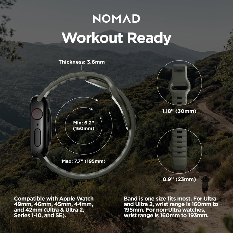Nomad Sport Band - 45mm | Ash Green Apple watch ultra 2 band, Designed to give your Apple Watch a modern and athletic look for intense workouts and everyday wear, Compatible with New Series 11, Ultra 1-3, Series 1-10, and SE. - Image 3