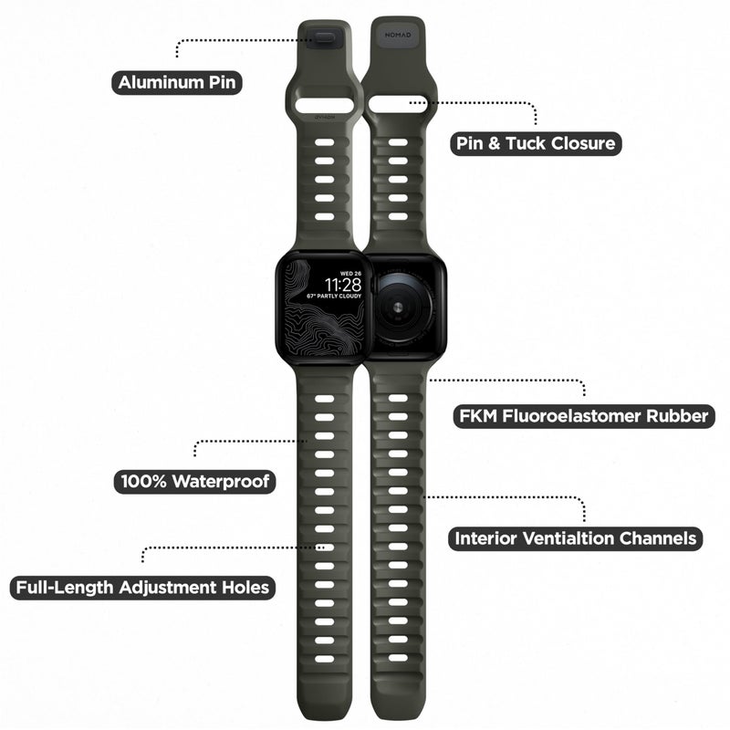 Nomad Sport Band - 45mm | Ash Green Apple watch ultra 2 band, Designed to give your Apple Watch a modern and athletic look for intense workouts and everyday wear, Compatible with New Series 11, Ultra 1-3, Series 1-10, and SE. - Image 5