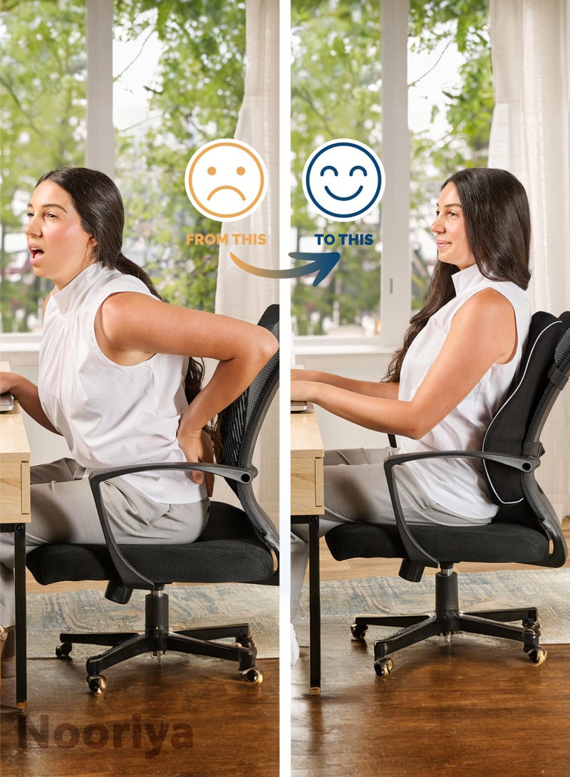 نُورِيَّة وسادة دعم أسفل الظهر لكرسي المكتب مع حزام - وسادة قطنية مثالية لدعم الجزء العلوي والسفلي من الظهر لكرسي المكتب، وسادة دعم الظهر - وسادة دعم أسفل الظهر مثالية أيضًا للسيارة - Image 3