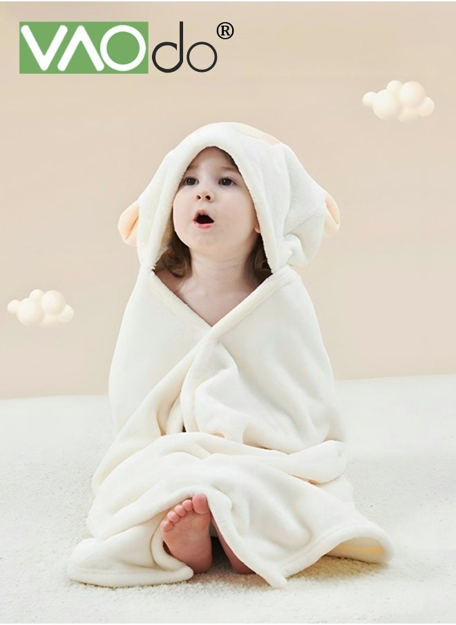 VAOdo Bebi Kids Bath Towel Thick Coral Fleece Fast Absorbent Bathrobe Cloak Can be Worn in All Seasons Suitable for Beach Swimming Bathing 88*150cm±2cm White  - Image 1