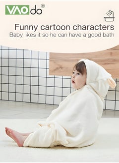 VAOdo Bebi Kids Bath Towel Thick Coral Fleece Fast Absorbent Bathrobe Cloak Can be Worn in All Seasons Suitable for Beach Swimming Bathing 88*150cm±2cm White  - Image 2