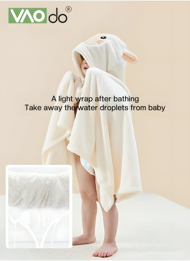 VAOdo Bebi Kids Bath Towel Thick Coral Fleece Fast Absorbent Bathrobe Cloak Can be Worn in All Seasons Suitable for Beach Swimming Bathing 88*150cm±2cm White  - Image 3