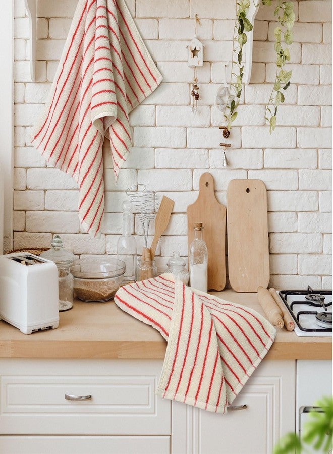 Jacquotha Striped Hand Towels Set of 2, Vintage Bathroom & Kitchen Decor, Guest Use, Soft Gentle for Adults Kids, Natural Cotton, 14” x 29”, Coral Red - Image 2