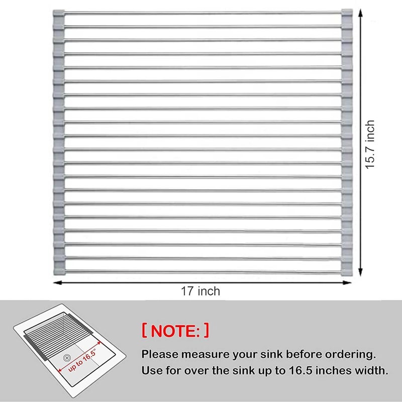 Gihunk Roll Up Dish Drying Rack, 17" x 15.7 Multipurpose Foldable Sink Drying Rack, Heat-Resistant Anti-Slip Stainless Steel & Silicone Wrapped, for Over the Sink - Image 5