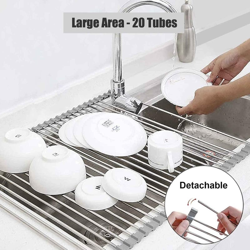 Gihunk Roll Up Dish Drying Rack, 17" x 15.7 Multipurpose Foldable Sink Drying Rack, Heat-Resistant Anti-Slip Stainless Steel & Silicone Wrapped, for Over the Sink - Image 3