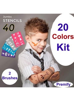 Premify Face Painting Kit For Kids -20 Colors, 41 Stencils, 3 Brushes Safe Non-Toxic,Professional Palette Washable Safe For Halloween Party, Holiday Makeup Body, Body Painting Set Adults Children  - Image 2