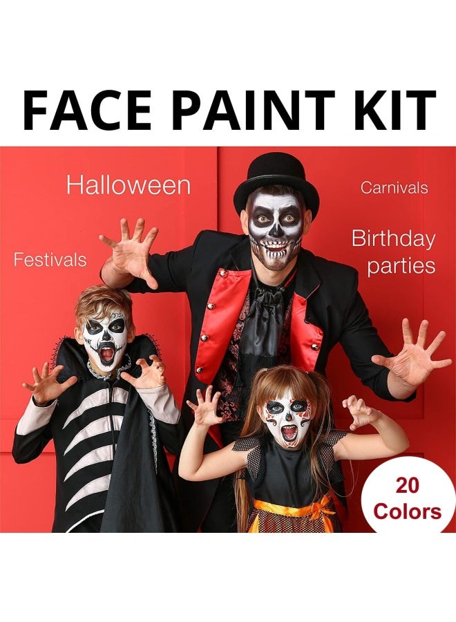 Premify Face Painting Kit For Kids -20 Colors, 41 Stencils, 3 Brushes Safe Non-Toxic,Professional Palette Washable Safe For Halloween Party, Holiday Makeup Body, Body Painting Set Adults Children  - Image 4