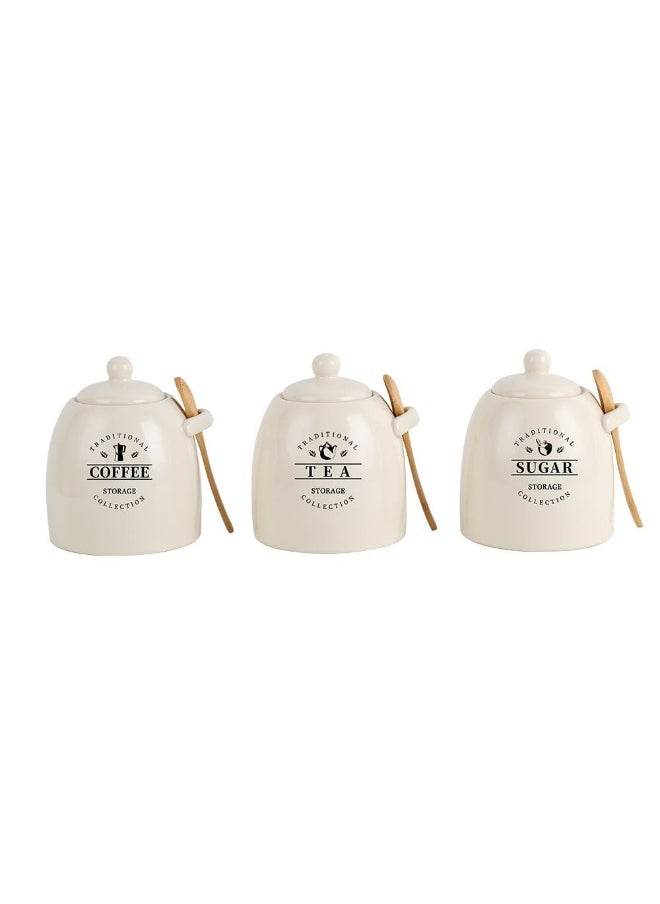 DANUBE HOME Princess 3-Piece Ceramic Storage Jar Set with Silicone Ring & Wooden Spoon – Airtight Kitchen Canisters for Sugar, Coffee, Tea, Stylish Countertop Food Storage Jars ,700Ml 10.5 X 10.5 X15.5 Hcm  - Image 2