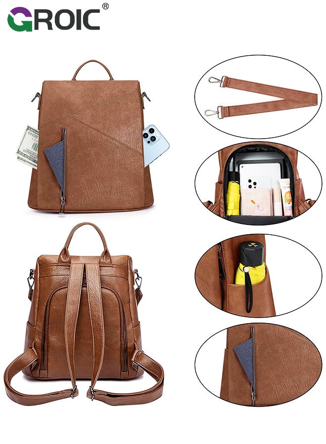 GROIC Fashion Backpack Convertible Shoulder Bag 2 In 1 Women & Men Anti-theft PU Leather Ladies Bag Waterproof Lightweight for Daily Life Travel Cycling Shopping School - Image 2
