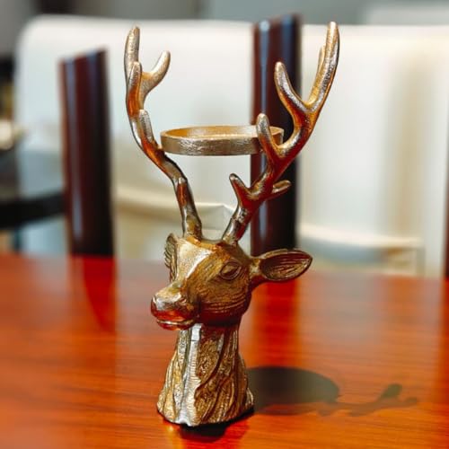The Artage Brass Gold Finish Deer Head Candle Holder| Metal Tealight Stand for Home Décor Living Room Office|Decorative Showpiece| Vintage Home Decoration Christmas & Festive Décor| Gifting Item - Image 2