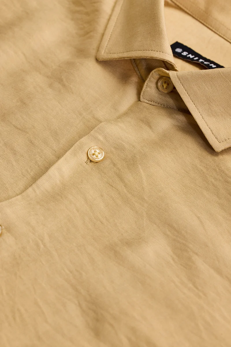 SNITCH Beige Self-Design Slim Fit Shirt