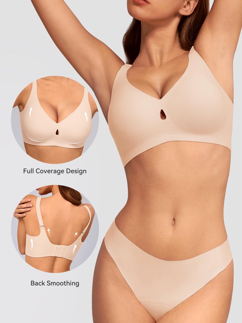 LUCKMEEY Bras for Women No Underwire Push Up Wireless Bra Seamless Bras Full Coverage Supportive Everyday Bra with Lift Almond Skin Medium - Image 4