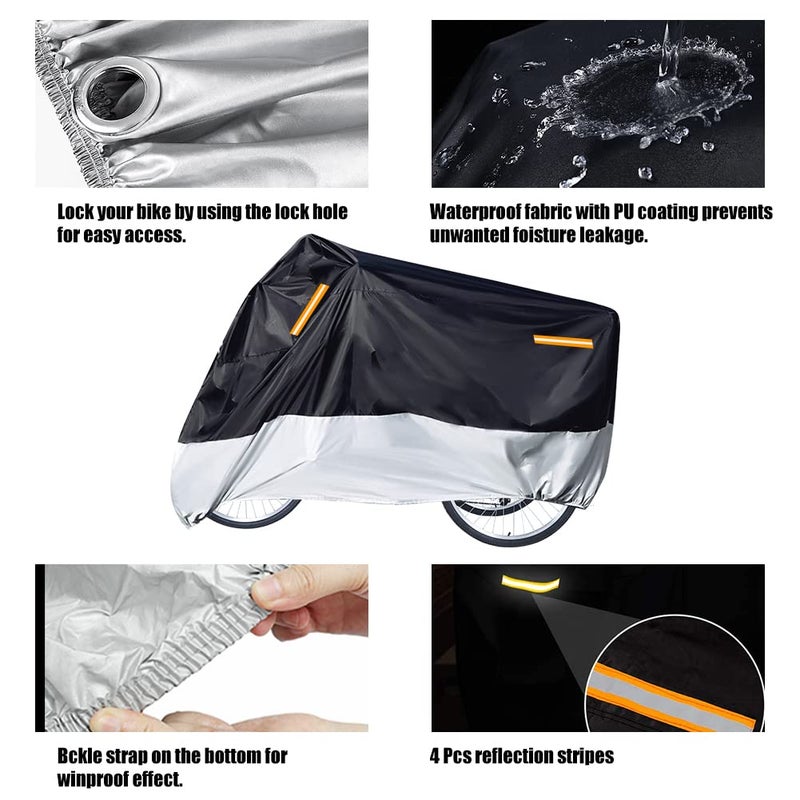 Foxtell Premium Adult Tricycle Cover, Fit All 3-Wheel Bike or Motorcycles Outdoor and Indoor Storage, 104" L x 43.3" W x 49" H (Black & Silver, 210D) - Image 4