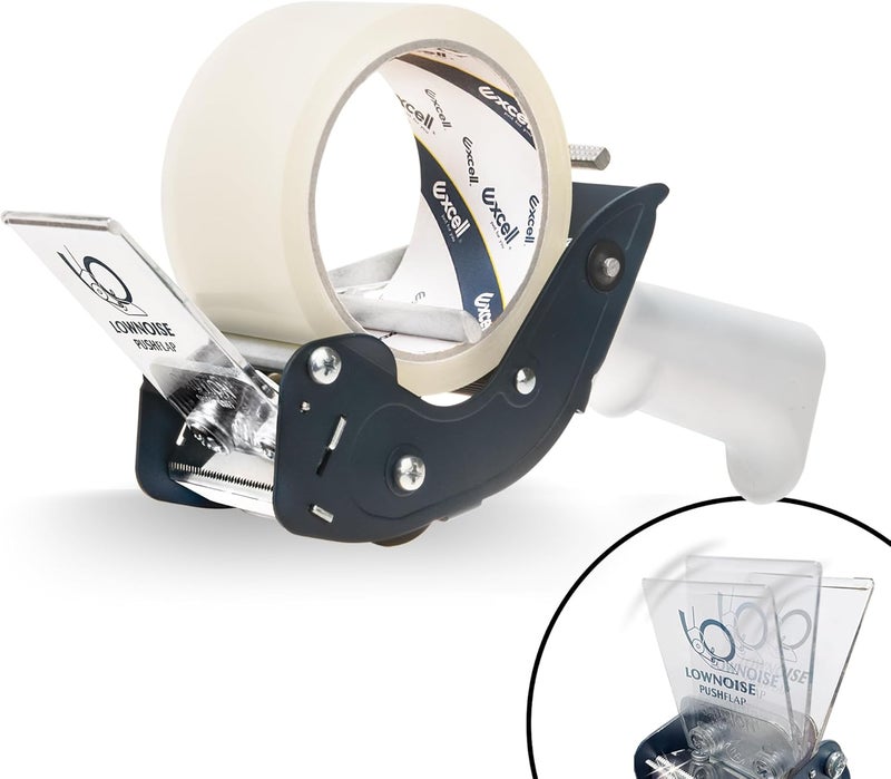 excell RTS-82891 Low Noise Tape Dispenser, 2" Wide, 3" Core with Pushflap Technology & Static Cling Strip for Quiet, Smooth Carton Sealing - Includes Tape Roll, 1 Pack - Image 1