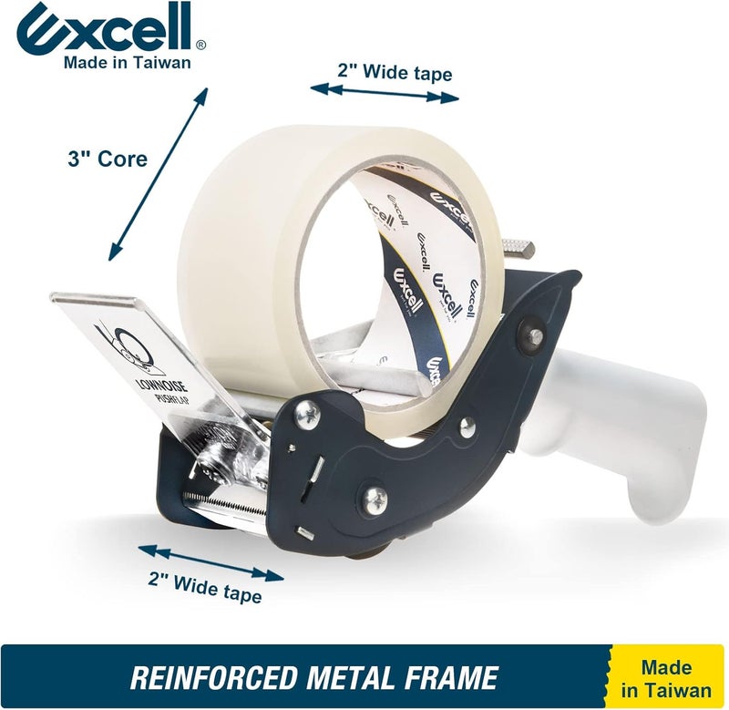 excell RTS-82891 Low Noise Tape Dispenser, 2" Wide, 3" Core with Pushflap Technology & Static Cling Strip for Quiet, Smooth Carton Sealing - Includes Tape Roll, 1 Pack - Image 2