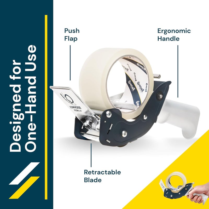 excell RTS-82891 Low Noise Tape Dispenser, 2" Wide, 3" Core with Pushflap Technology & Static Cling Strip for Quiet, Smooth Carton Sealing - Includes Tape Roll, 1 Pack - Image 4