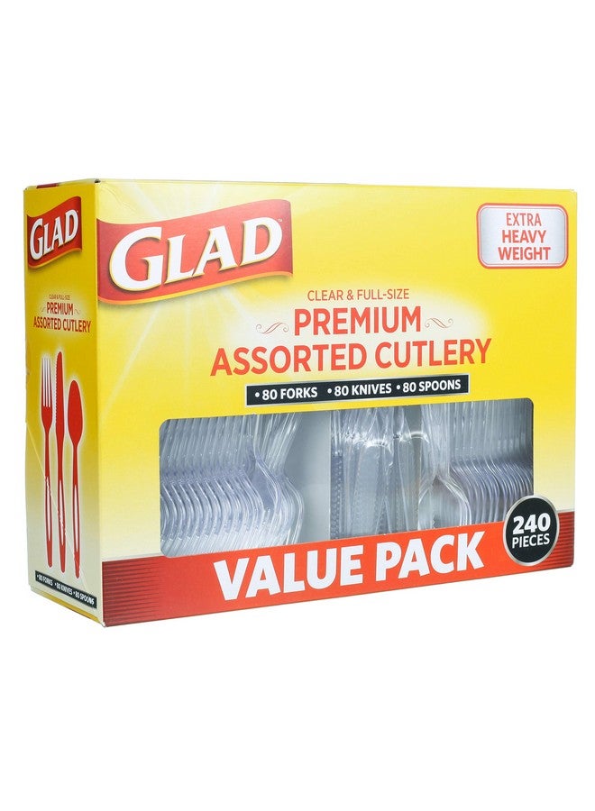 Glad Disposable Cutlery Set - Clear Heavy Duty Plastic Forks, Knives, and Spoons - 240 Piece Plasticware for Parties - Durable, Sturdy Recyclable Utensils - Great for July 4th, Thanksgiving, Christmas - Image 1