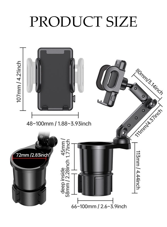 DUNISO 2 in 1 Car Cup Holder with 360° Rotation Phone Mount, Drink Stabilizer,Adjustable Height and Angle,Suitable for Most Car - Image 2