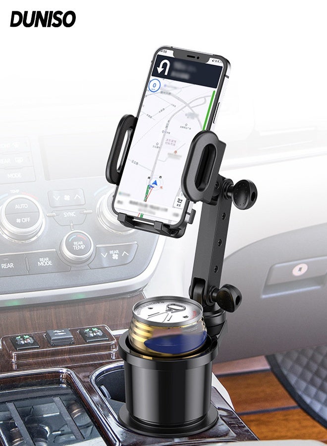 DUNISO 2 in 1 Car Cup Holder with 360° Rotation Phone Mount, Drink Stabilizer,Adjustable Height and Angle,Suitable for Most Car - Image 1