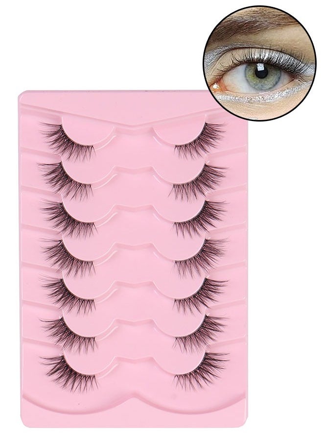 JS Half False Eyelashes 7 Pairs, Natural Cat Eye False Lashes, Curl Lashes Extension Strip Eyelashes, Fluffy Natural Reusable, Bright and Enlarged Eye  - Image 1