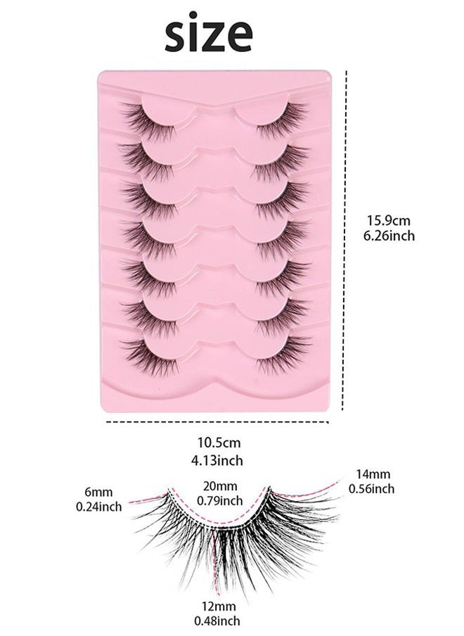 JS Half False Eyelashes 7 Pairs, Natural Cat Eye False Lashes, Curl Lashes Extension Strip Eyelashes, Fluffy Natural Reusable, Bright and Enlarged Eye  - Image 2