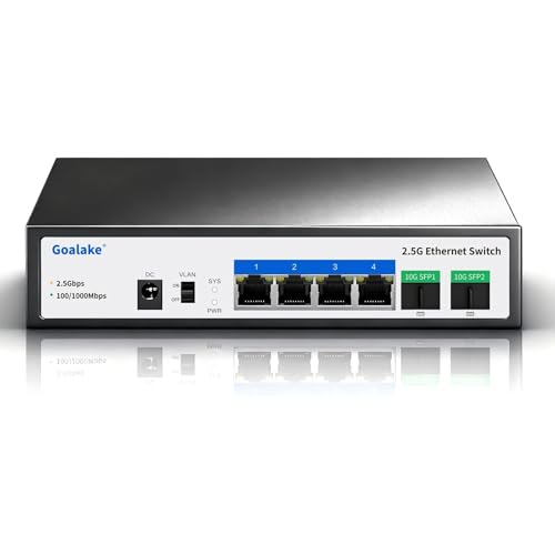 Goalake 2.5G Switch, 6-Port Ethernet Switch, 4×2.5G RJ45 + 2×10G SFP Ports, 60Gbps Switching Capacity, with LED, Fanless Quiet, for NAS, Server, WiFi AP, PCIe Adapter, 4K Video, Gaming PC - Image 1