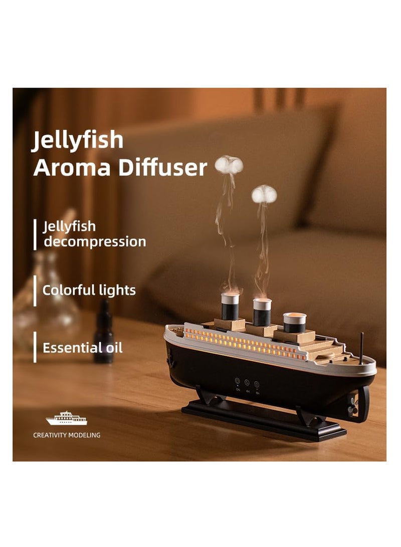 Cruise Ship Aromatherapy Diffuser with Remote Control, 250ml Essential Oil Diffuser, Cool Mist Humidifier, Jellyfish Mist Effect, LED Mood Lights, Decorative Aroma Diffuser for Home, Bedroom & Office - Image 3
