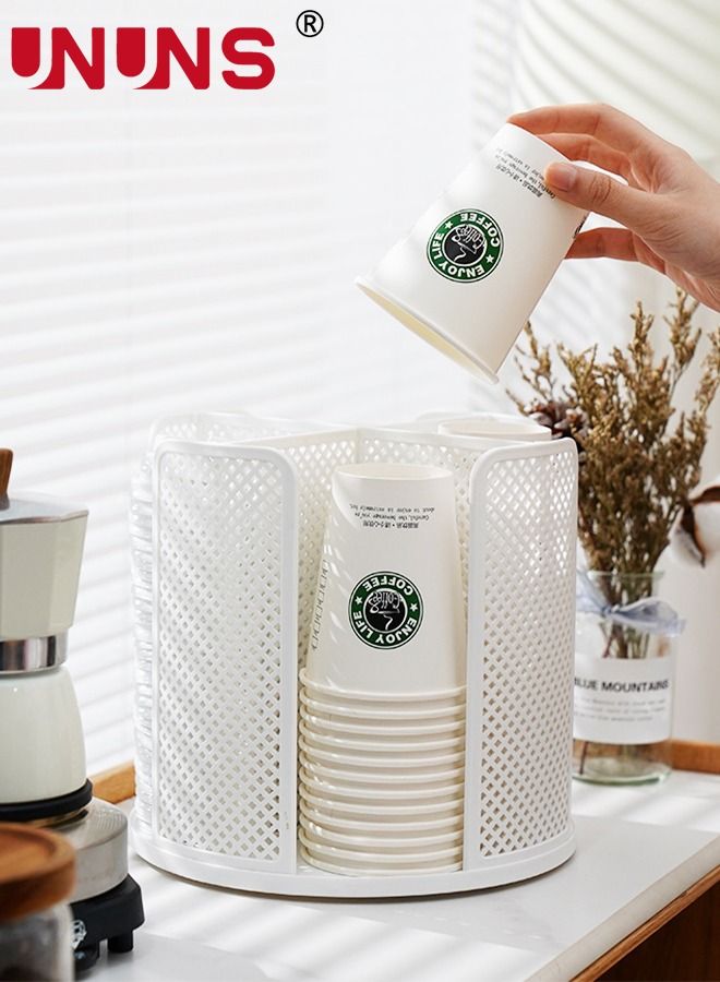 UNUNS تخزين الأكواب للاستعمال مرة واحدة، حامل منظم لتخزين فناجين القهوة والغطاء يدور 360 درجة، 4 أقسام، موزع أكواب ورقية - Image 1