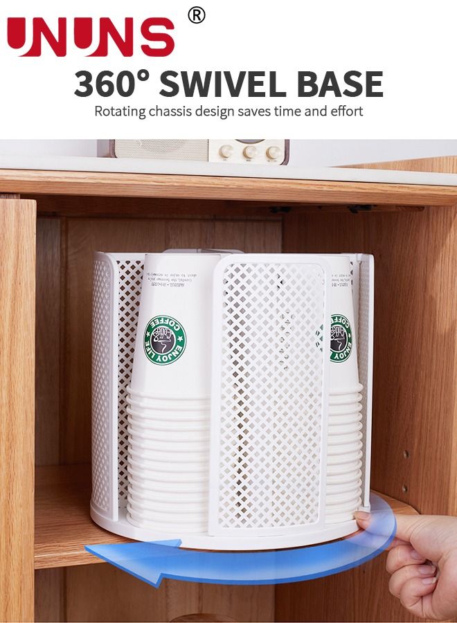 UNUNS تخزين الأكواب للاستعمال مرة واحدة، حامل منظم لتخزين فناجين القهوة والغطاء يدور 360 درجة، 4 أقسام، موزع أكواب ورقية - Image 3