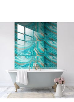 Generic 20 Pieces Marble Tile Stickers, PVC Waterproof Oil Proof Self Adhesive Stickers, Suitable for Kitchen Bathroom Backsplash Home Decor (Blue, 8x8)  - Image 3