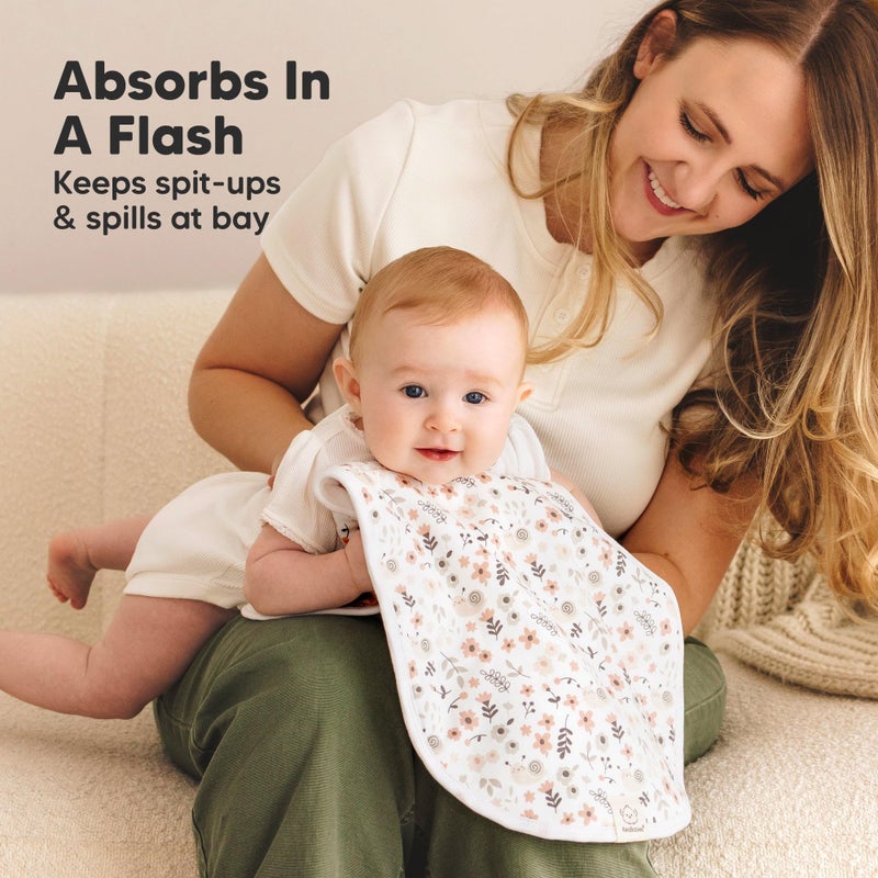 KeaBabies 4-Pack Baby Burp Cloths Baby Girl, Boy - Organic Cotton Burp Cloth, Extra Large, Absorbent, Soft Burping Cloths & Bibs Set for Babies, Newborn Burp Clothes, Thick Burp Rags (Sweet Charm) - Image 4