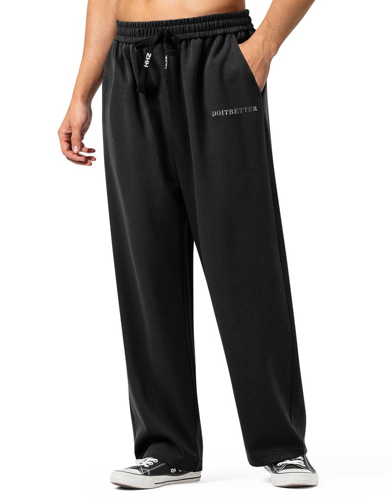 HHZ Mens Cotton Casual Loose Fit Sweatpants Yoga Baggy Sweats Open Bottom Sweatpants Lounge Jogging Gym Workout Pants Wide Leg SweatpantY001Black36