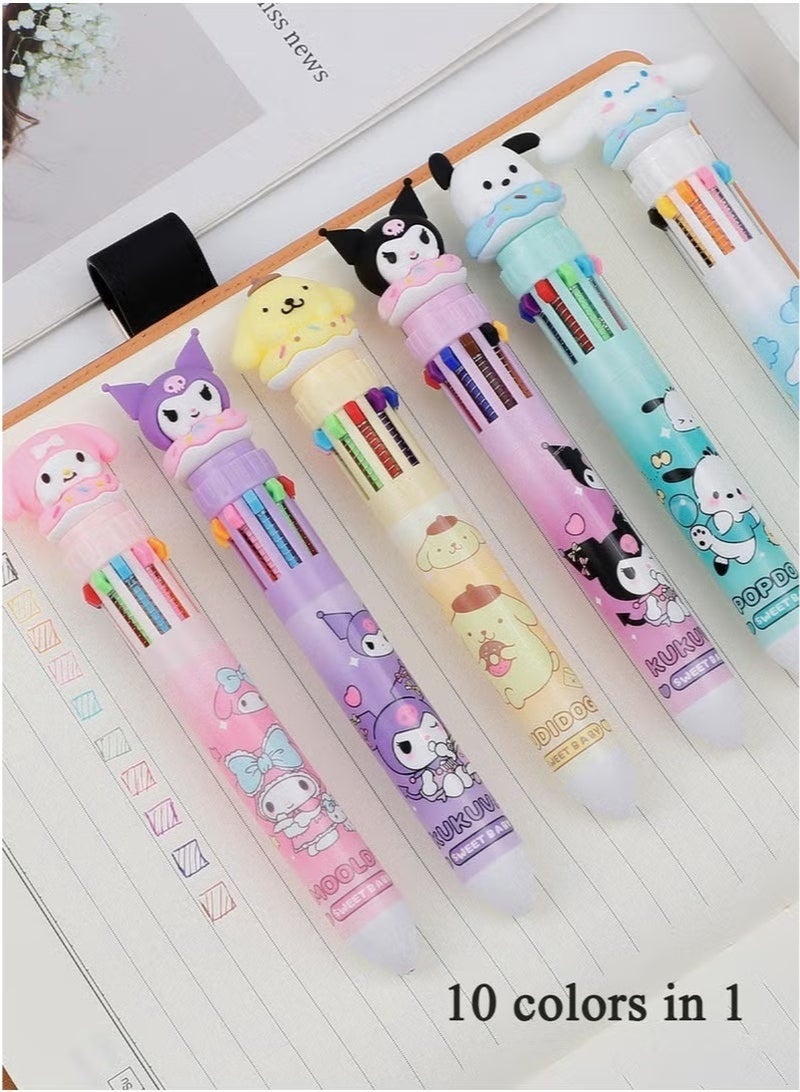 كاكو أقلام حبر جاف 10 في 1، 6 أقلام قابلة للسحب بتصميم قطة، مجموعة أدوات مكتبية لطيفة للمكتب والمدرسة، أقلام رسم حيوانات مرحة هدية للطلاب والأطفال (10 ألوان) - Image 3