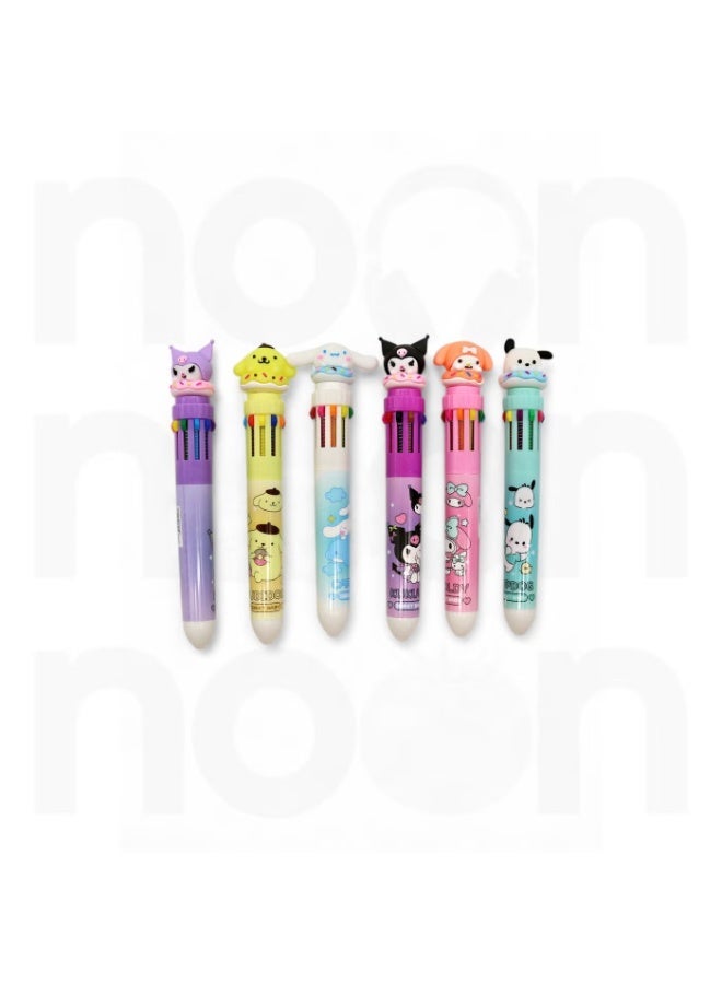 كاكو أقلام حبر جاف 10 في 1، 6 أقلام قابلة للسحب بتصميم قطة، مجموعة أدوات مكتبية لطيفة للمكتب والمدرسة، أقلام رسم حيوانات مرحة هدية للطلاب والأطفال (10 ألوان) - Image 4