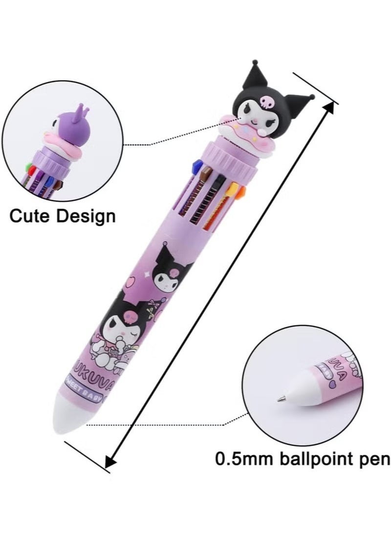 كاكو أقلام حبر جاف 10 في 1، 6 أقلام قابلة للسحب بتصميم قطة، مجموعة أدوات مكتبية لطيفة للمكتب والمدرسة، أقلام رسم حيوانات مرحة هدية للطلاب والأطفال (10 ألوان) - Image 5