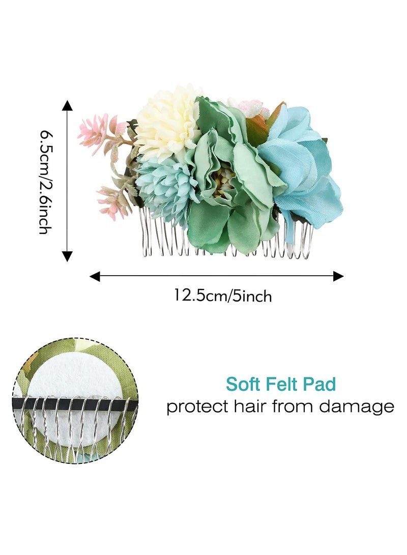 Flower Metal Hair Side Combs Slide Clips With Teeth Floral Bows Hairpins Grips Barrettes Clamps Headpieces for Women Wedding Decorative Holiday Party Bun Chignon Twist Accessories 4 Pack - Image 5